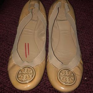 Tan patent leather Tory Burch flats